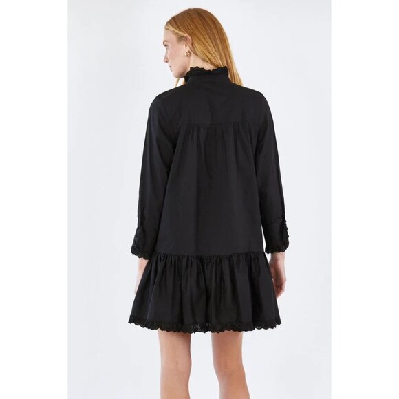 NWT Hunter Bell Carter in Black Lace Trim Cotton Poplin Mini Shirt Dress S - Picture 7 of 8